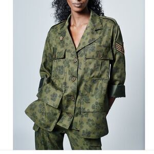 Smythe Army Green Floral Bellow Pocket Army Blazer Jacket New With Tag Sz Small